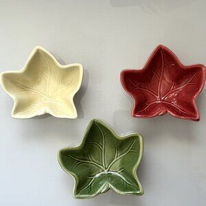 NEW MAPLE LEAF BOWLS CERAMIC MULTICOLOR FALL  3PCS